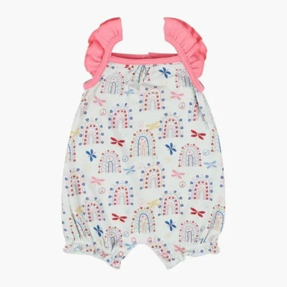 BESTAROO NWT Rainbow Love Ruffle Wing Bubble Shortie Romper 3-6m